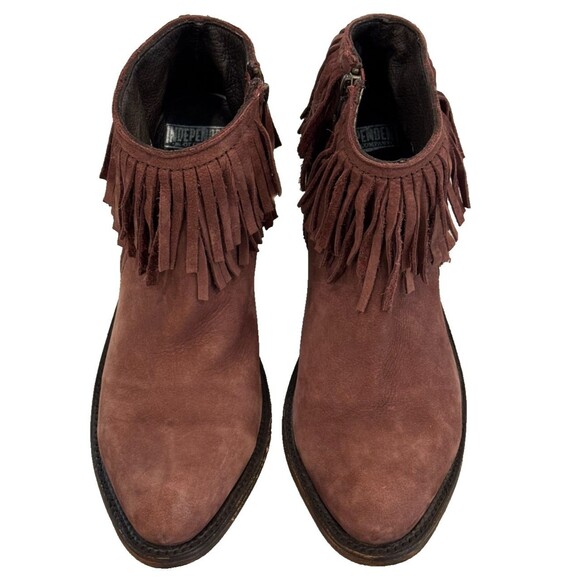 Independent Boot Co Size 9.5 Brown Suede Fringe Zip Ankle Boots - Picture 2 of 10